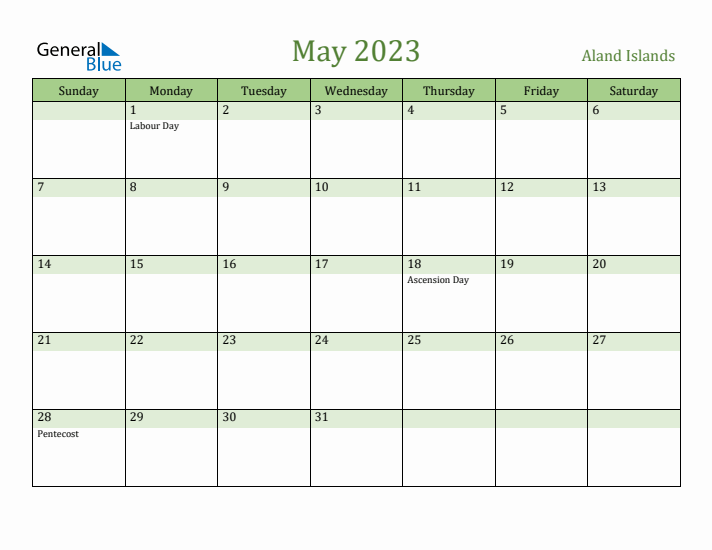 May 2023 Calendar with Aland Islands Holidays