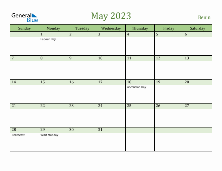 May 2023 Calendar with Benin Holidays