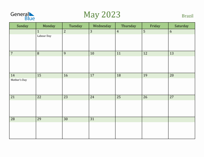 May 2023 Calendar with Brazil Holidays