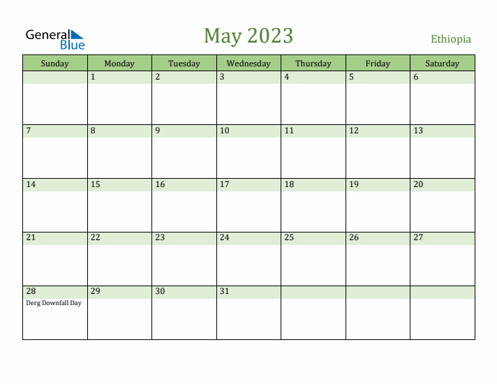 May 2023 Calendar with Ethiopia Holidays