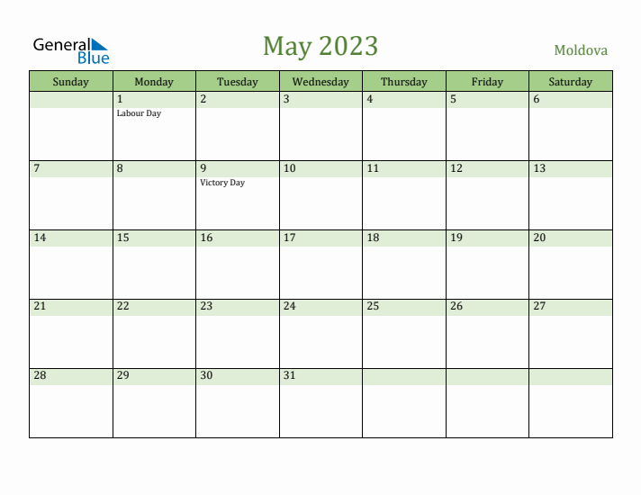 May 2023 Calendar with Moldova Holidays