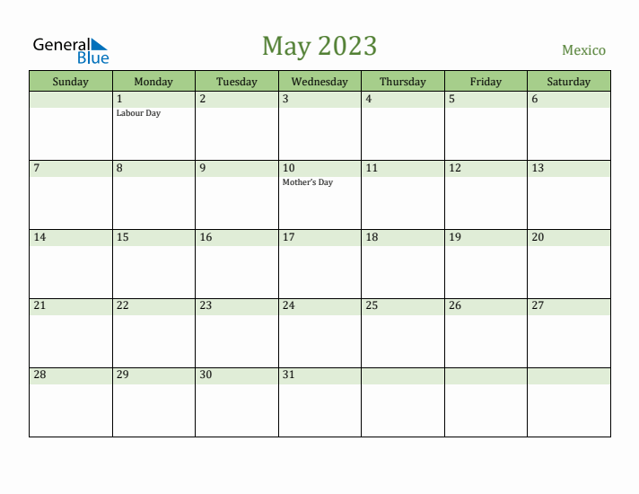 May 2023 Calendar with Mexico Holidays