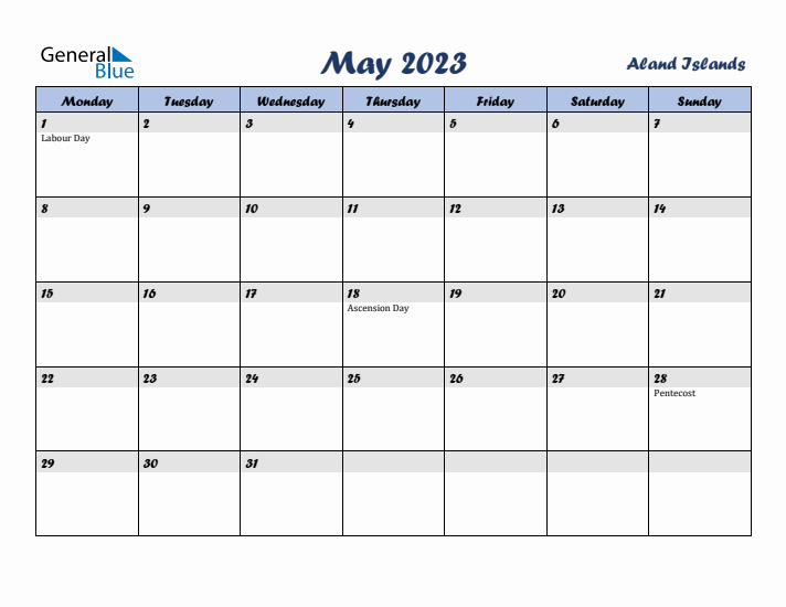 May 2023 Calendar with Holidays in Aland Islands