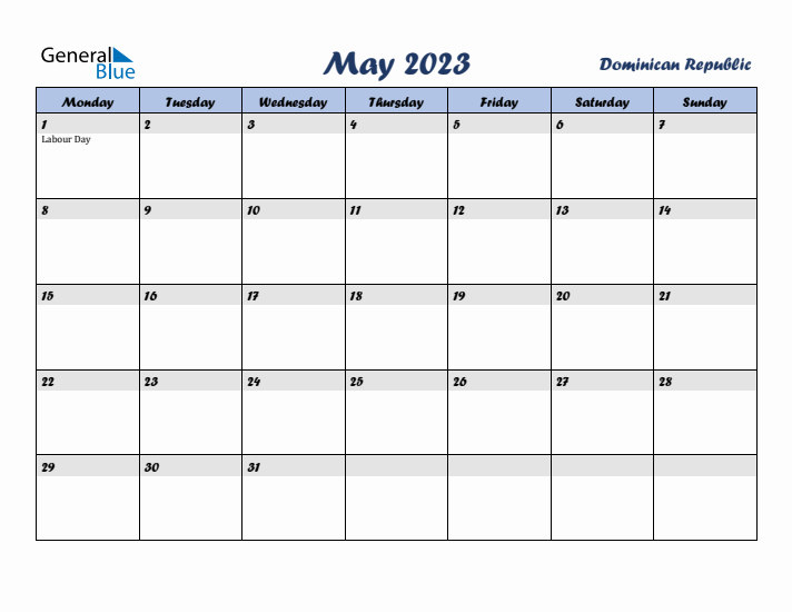 May 2023 Calendar with Holidays in Dominican Republic