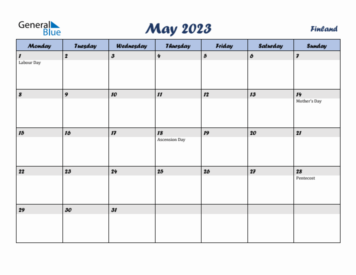 May 2023 Calendar with Holidays in Finland