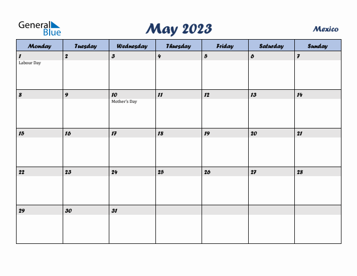 May 2023 Calendar with Holidays in Mexico