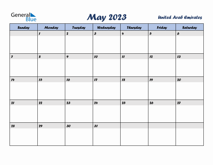 May 2023 Calendar with Holidays in United Arab Emirates