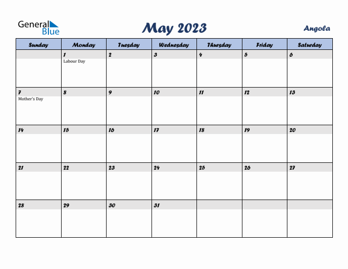 May 2023 Calendar with Holidays in Angola