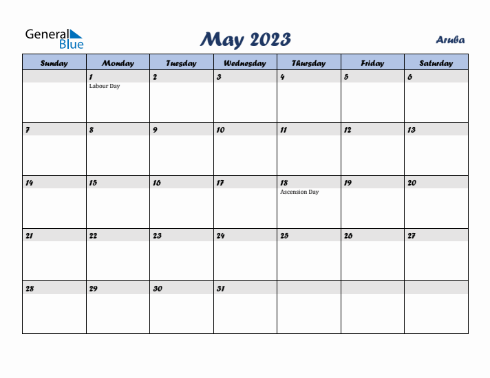 May 2023 Calendar with Holidays in Aruba