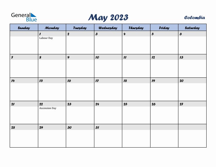 May 2023 Calendar with Holidays in Colombia