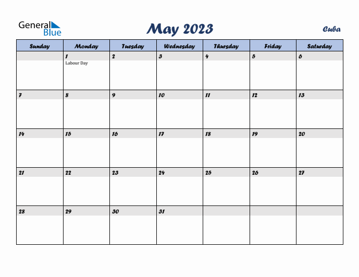 May 2023 Calendar with Holidays in Cuba