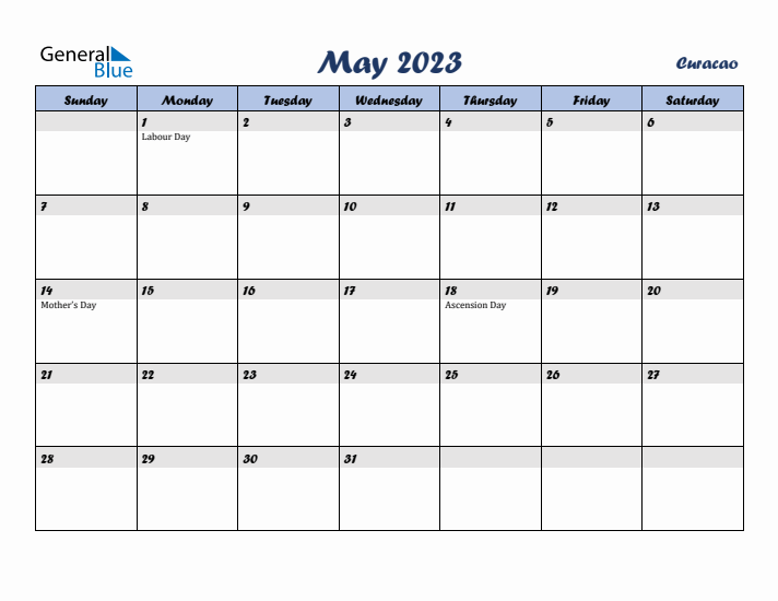 May 2023 Calendar with Holidays in Curacao