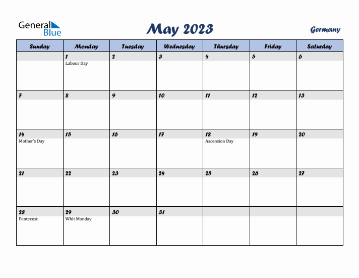 May 2023 Calendar with Holidays in Germany