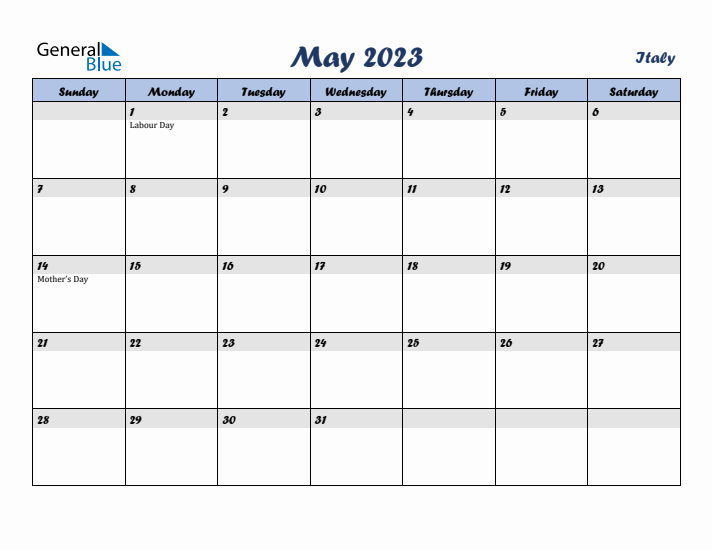 May 2023 Calendar with Holidays in Italy