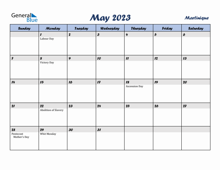 May 2023 Calendar with Holidays in Martinique