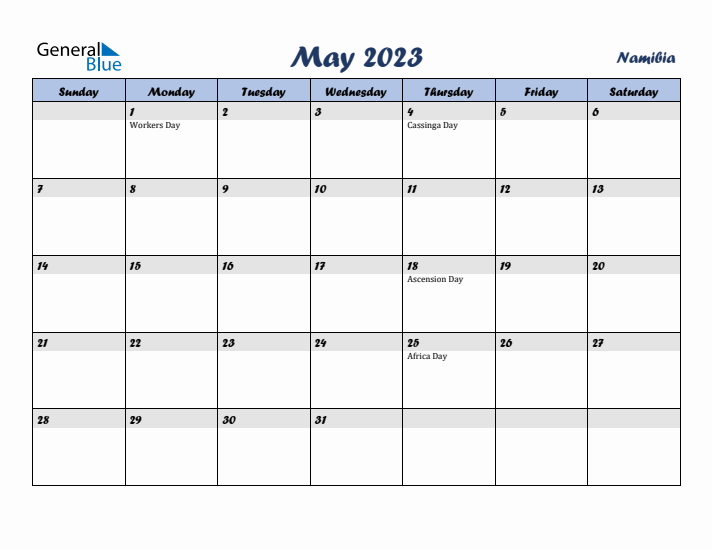 May 2023 Calendar with Holidays in Namibia