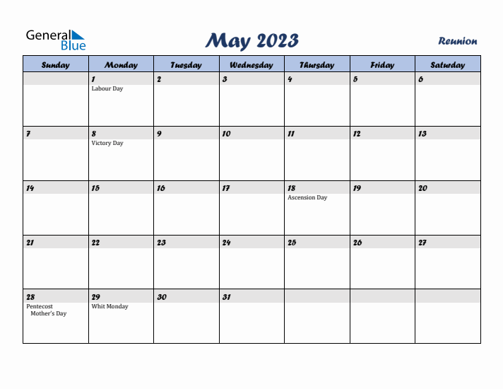 May 2023 Calendar with Holidays in Reunion