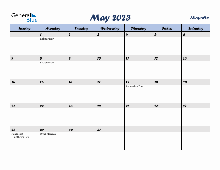 May 2023 Calendar with Holidays in Mayotte