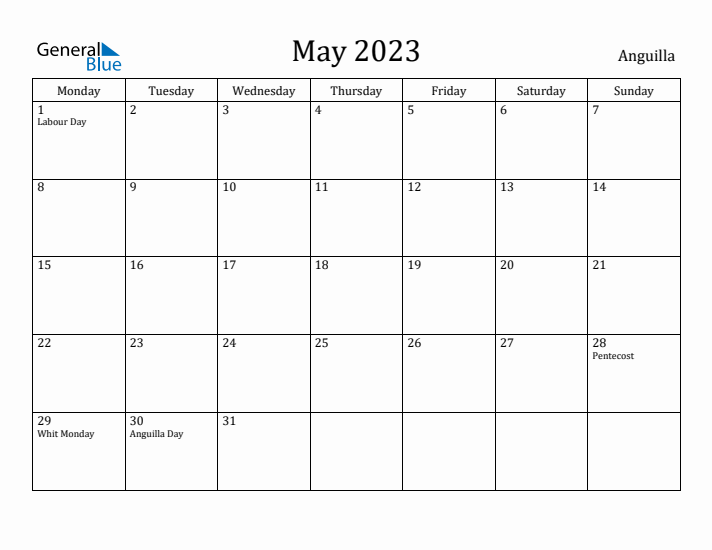 May 2023 Calendar Anguilla