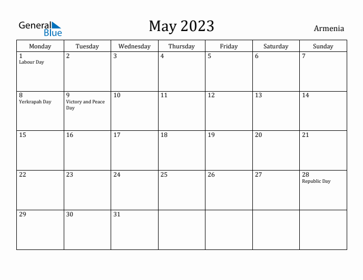 May 2023 Calendar Armenia