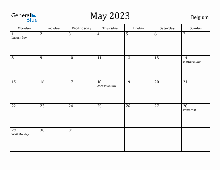 May 2023 Calendar Belgium