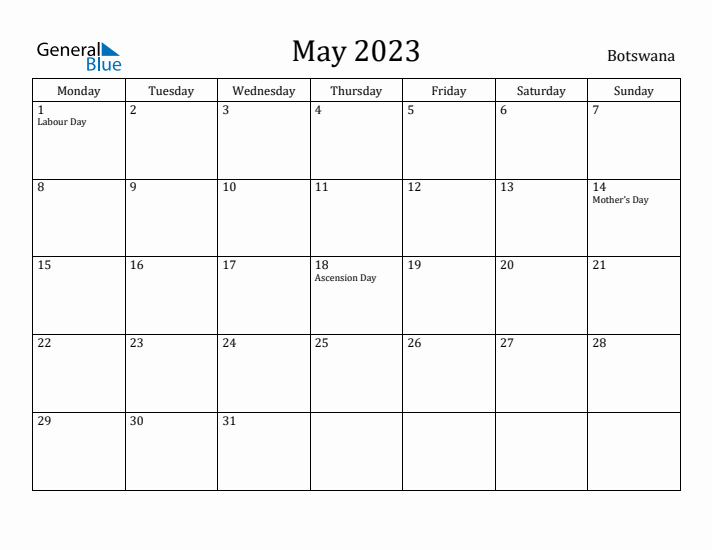 May 2023 Calendar Botswana