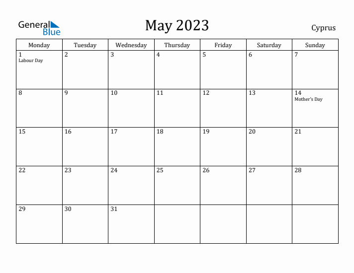 May 2023 Calendar Cyprus