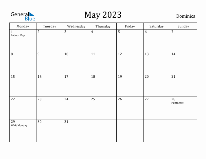 May 2023 Calendar Dominica