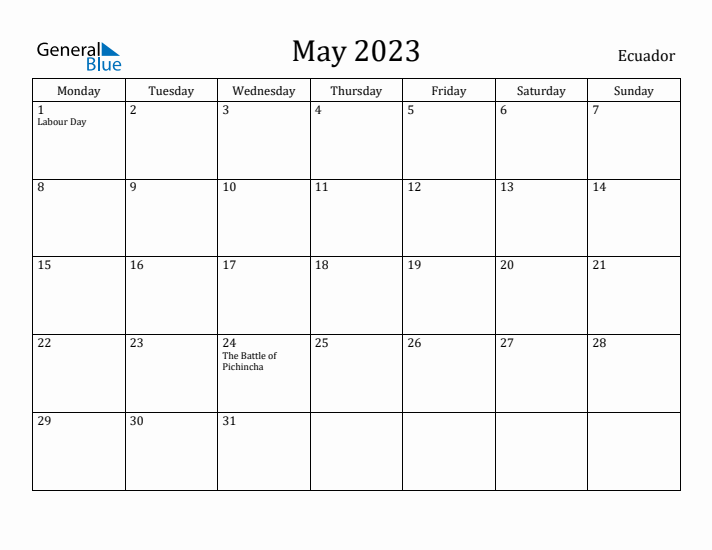 May 2023 Calendar Ecuador