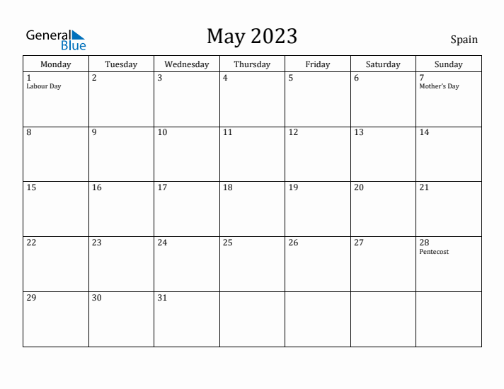 May 2023 Calendar Spain