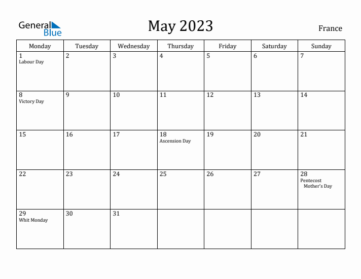 May 2023 Calendar France