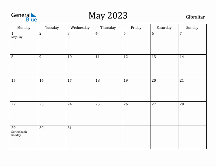 May 2023 Calendar Gibraltar