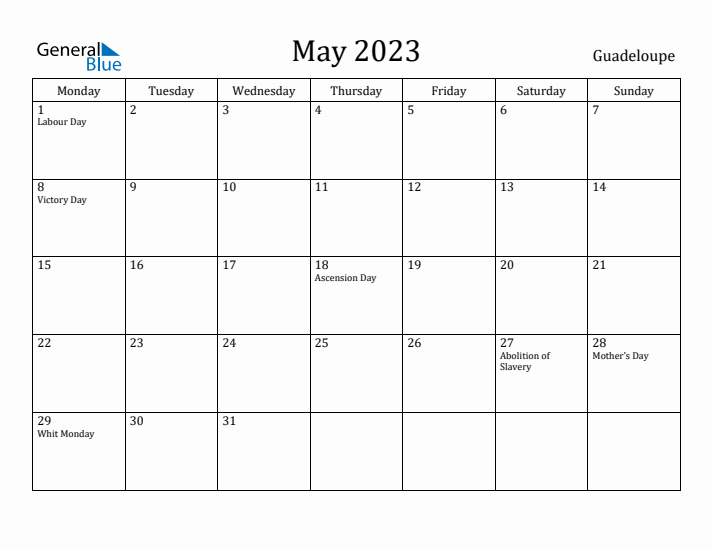 May 2023 Calendar Guadeloupe