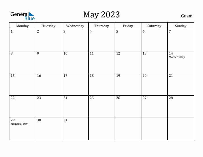 May 2023 Calendar Guam