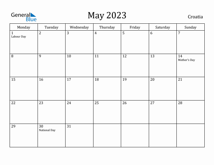 May 2023 Calendar Croatia