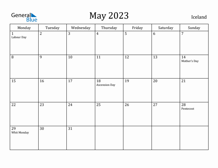 May 2023 Calendar Iceland