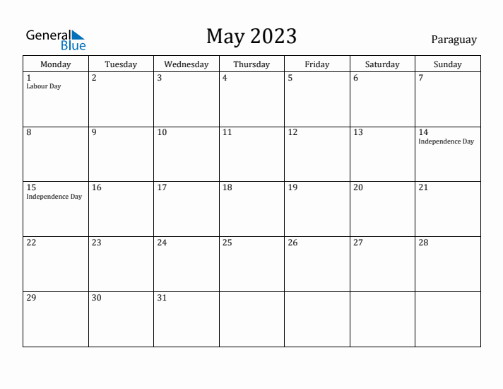 May 2023 Calendar Paraguay