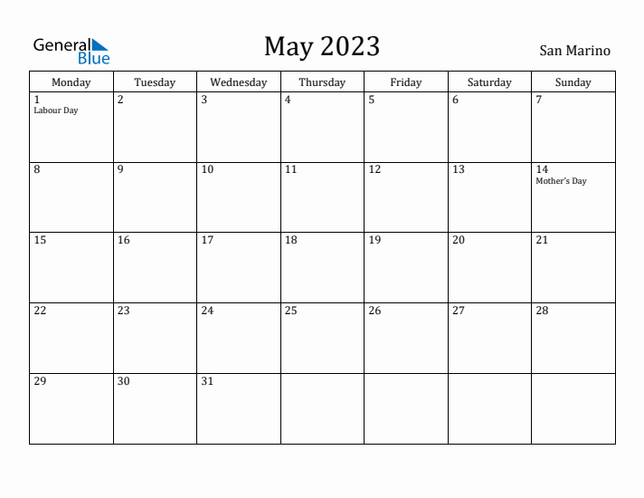 May 2023 Calendar San Marino