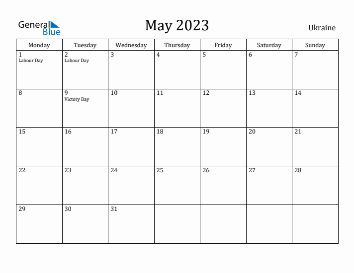 May 2023 Calendar Ukraine