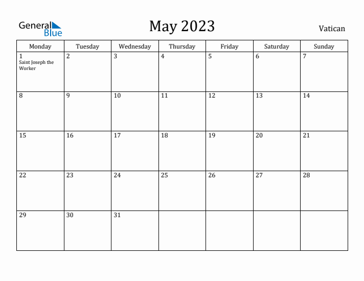 May 2023 Calendar Vatican