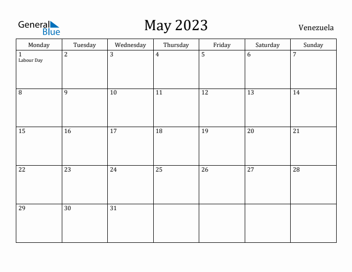 May 2023 Calendar Venezuela