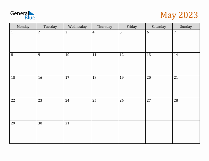 Editable May 2023 Calendar