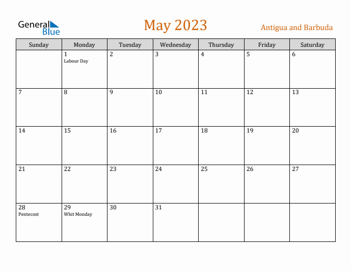 May 2023 Holiday Calendar with Sunday Start