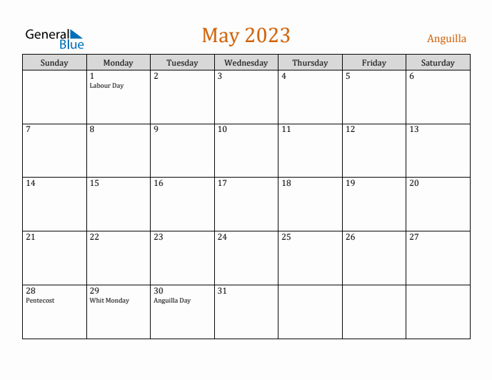 May 2023 Holiday Calendar with Sunday Start