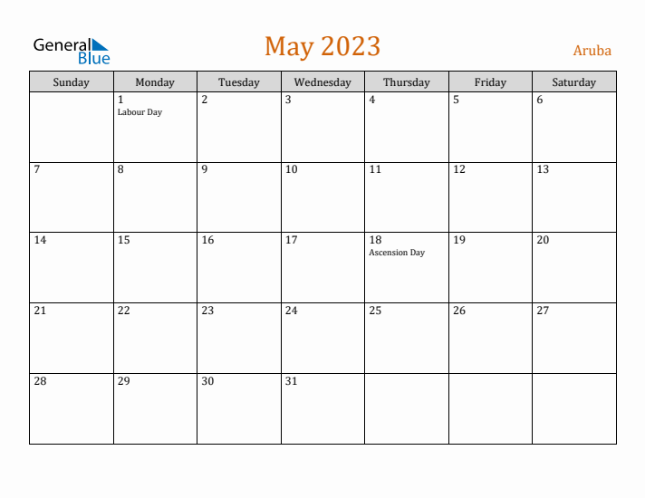 May 2023 Holiday Calendar with Sunday Start