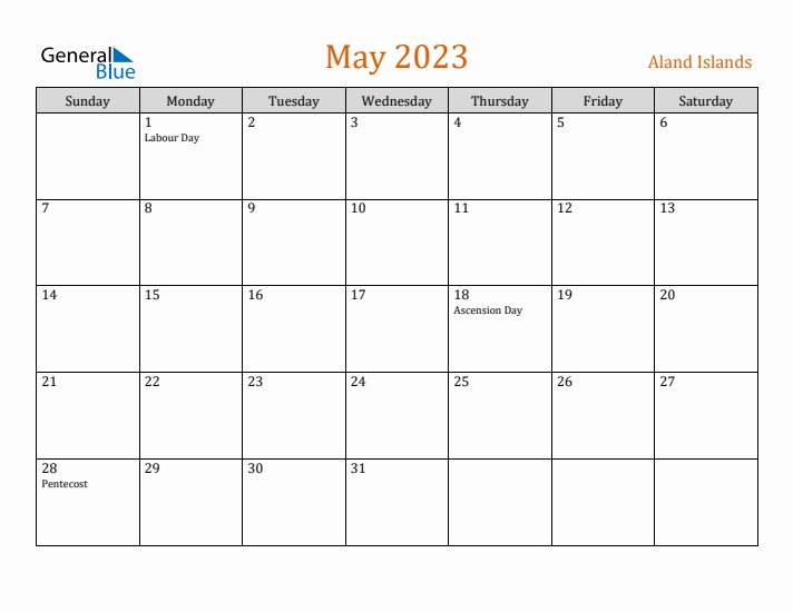 May 2023 Holiday Calendar with Sunday Start