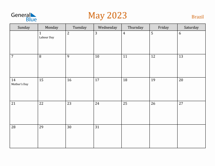 May 2023 Holiday Calendar with Sunday Start