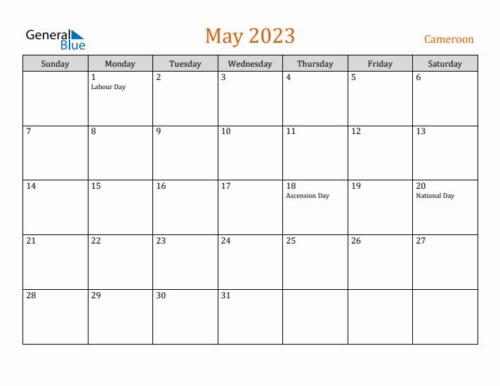 May 2023 Holiday Calendar with Sunday Start