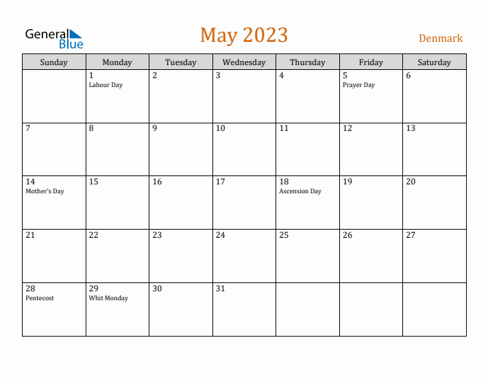 May 2023 Holiday Calendar with Sunday Start