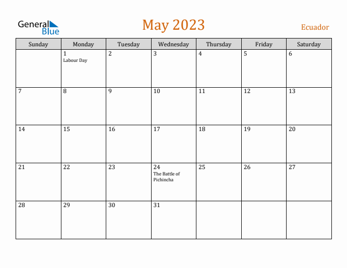 May 2023 Holiday Calendar with Sunday Start